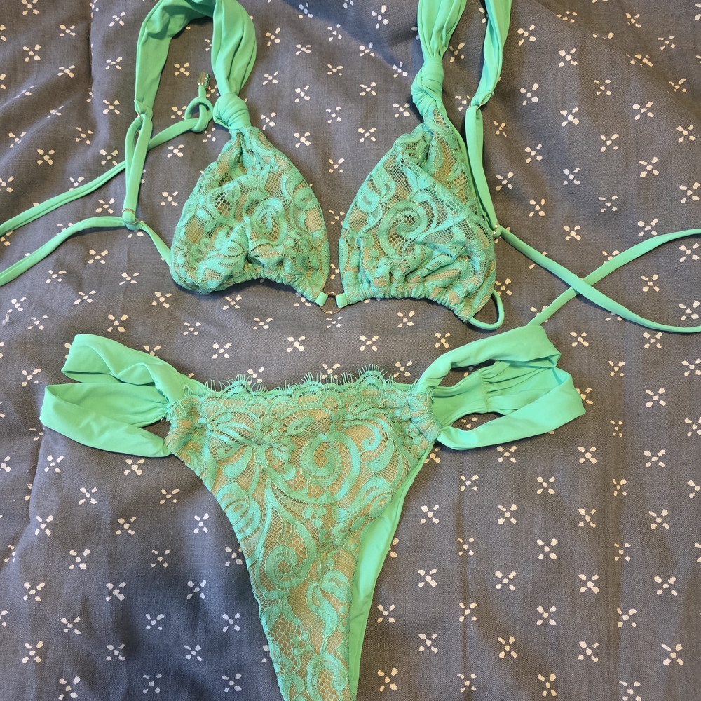 Beach Bunny Teal Lace Bikini Set
